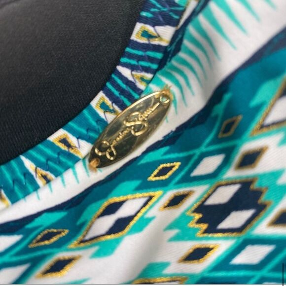 Jessica Simpson One-piece Swimsuit Teal and Navy with Gold Studs - Picture 11 of 16